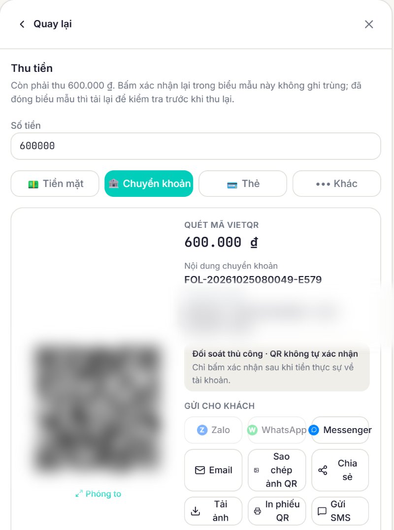 Đồng nào ra đồng đó, tiền về đúng túi — ảnh màn thật: mã VietQR đúng số tiền ở quầy